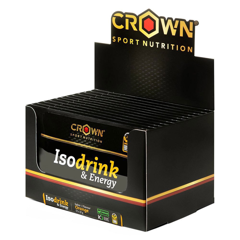 Crown Sport Nutrition Isodrink & Energy Isotonic Drink Powder Sachets Box 32g 12 Units Orange Sort