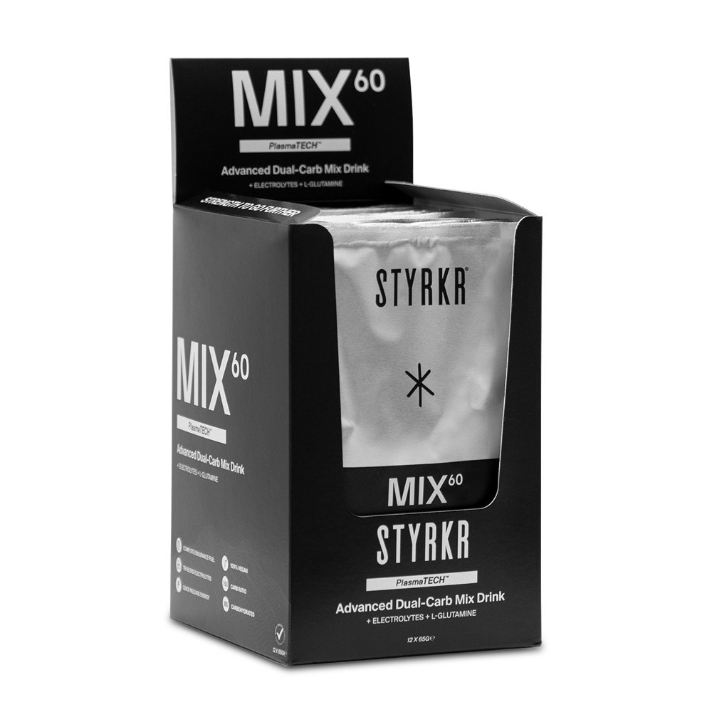 Styrkr Mix60 Dual-carb 65g 12 Units Energy Drink Powder Sachets Box Transparent
